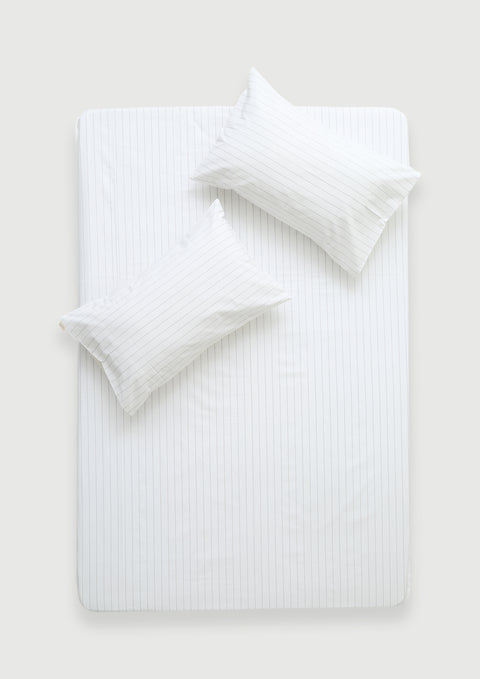 White 100% Organic Cotton Striped Bedsheet with Pillow Covers (300 TC)