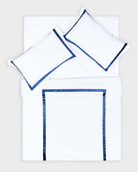 100% Organic Cotton Duvet Cover With Pillowcases- Blue Border (300 TC)