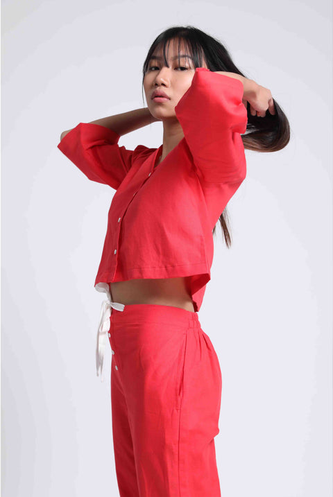 Linen Pyjama set in- Red