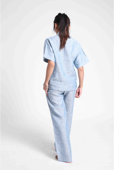 100% Linen Pyjama set in - Blue Chambray