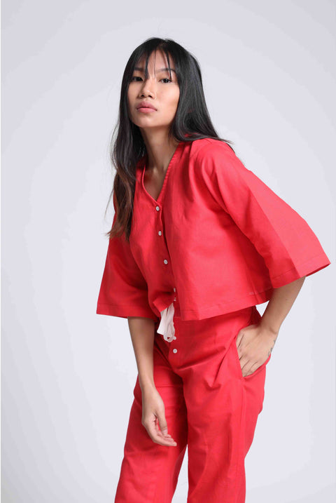 Linen Pyjama set in- Red