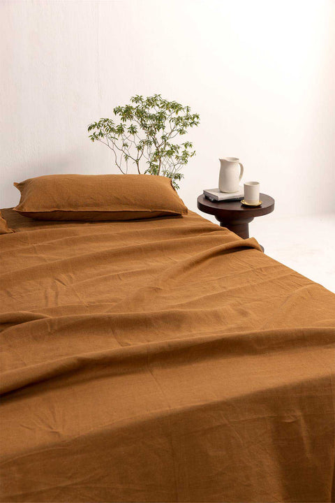 Toasted Caramel– 100% Linen Bedsheet with Pillow covers