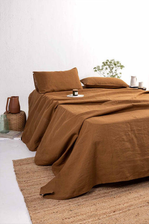 Toasted Caramel– 100% Linen Bedsheet with Pillow covers