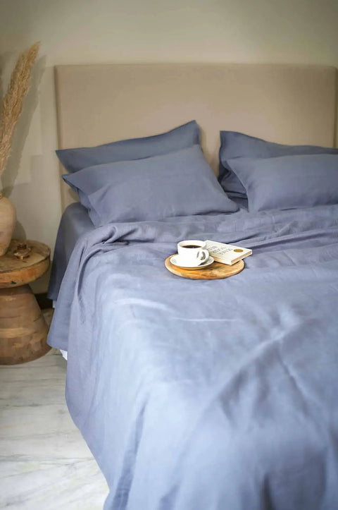 Dusk Blue- 100% Linen Duvet Cover with Pillowcases