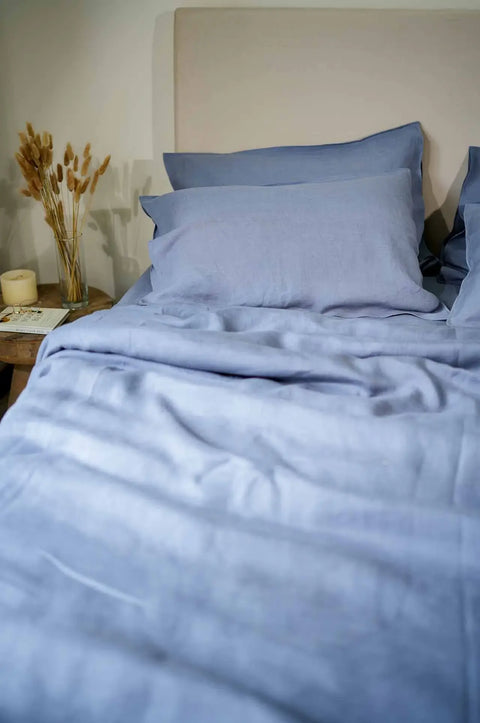 Dusk Blue- 100% Linen Duvet Cover with Pillowcases