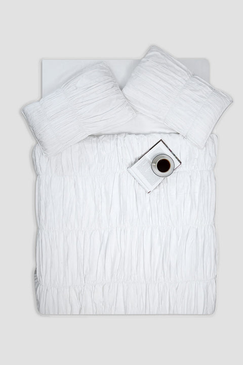 100% Organic Cotton Duvet Cover With Gathers- White (300 TC)