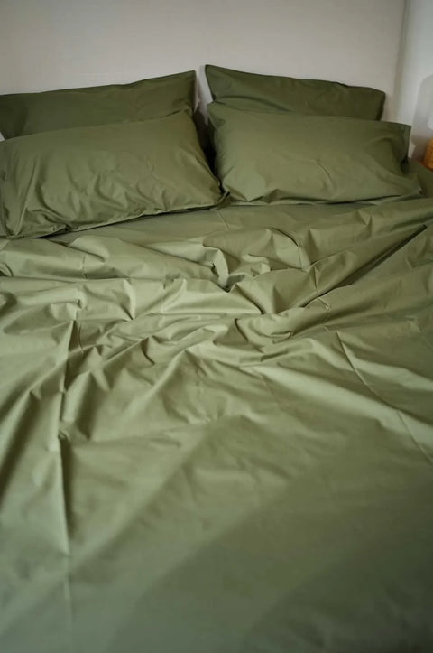 100% Organic Cotton Duvet Cover With Pillowcases- Forest Green (300 TC)