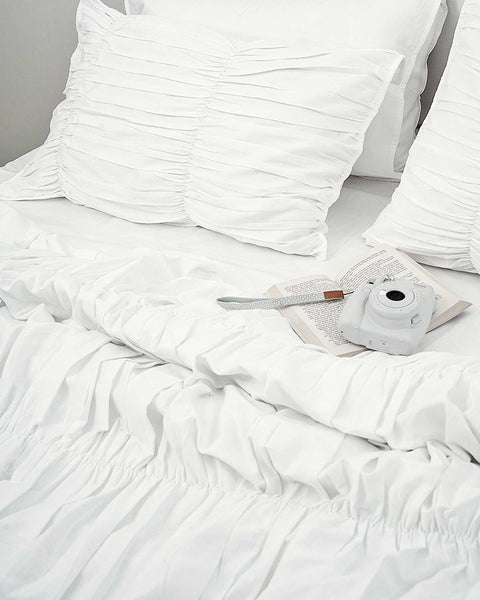 100% Organic Cotton Bedsheet With Gather Pillowcases- White (300TC)