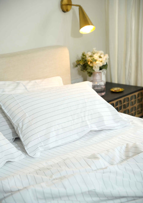 100% Organic Cotton Duvet Cover With Pillowcases- Stripe (300 TC)
