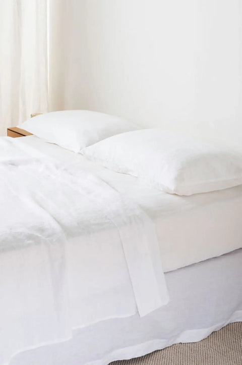 Off White- 100% Linen Bedsheet With Pillow Covers