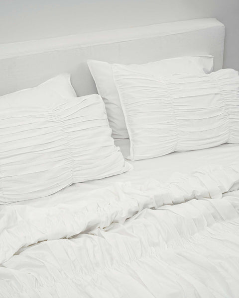 100% Organic Cotton Bedsheet With Gather Pillowcases- White (300TC)