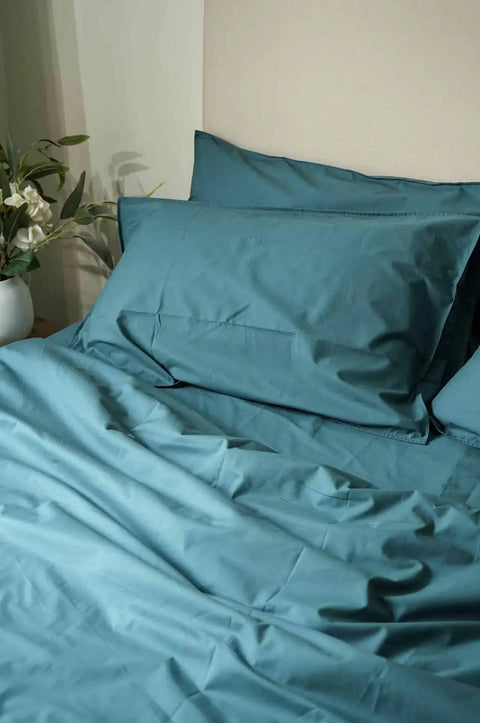 100% Organic Cotton Duvet Cover With Pillowcases- Teal (300 TC)