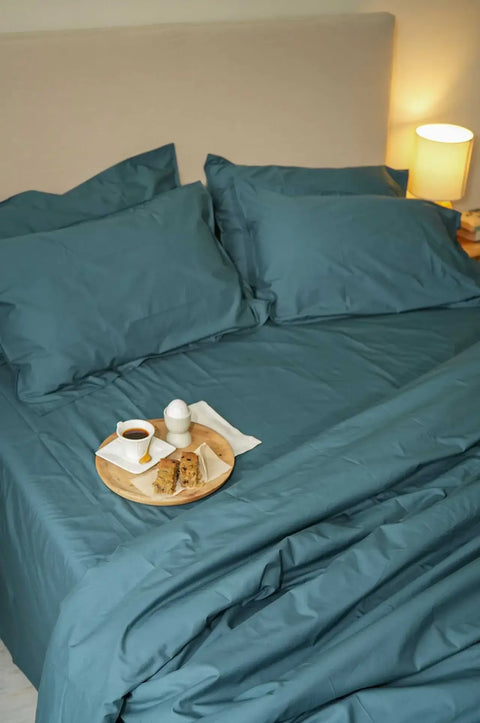 100% Organic Cotton Duvet Cover With Pillowcases- Teal (300 TC)