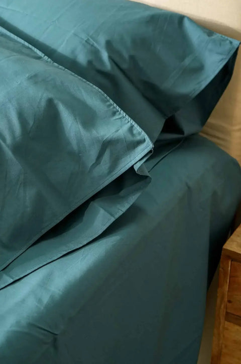 100% Organic Cotton Duvet Cover With Pillowcases- Teal (300 TC)