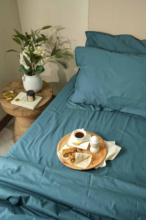 100% Organic Cotton Duvet Cover With Pillowcases- Teal (300 TC)