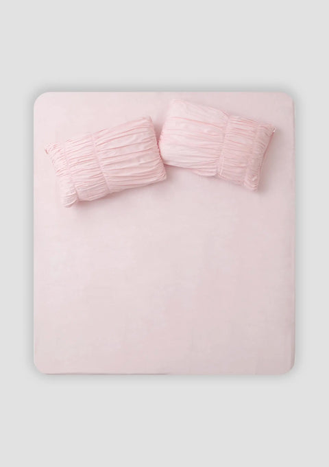Blush Pink 100% Organic Cotton Bedsheet with Gather Pillow covers (300 TC)