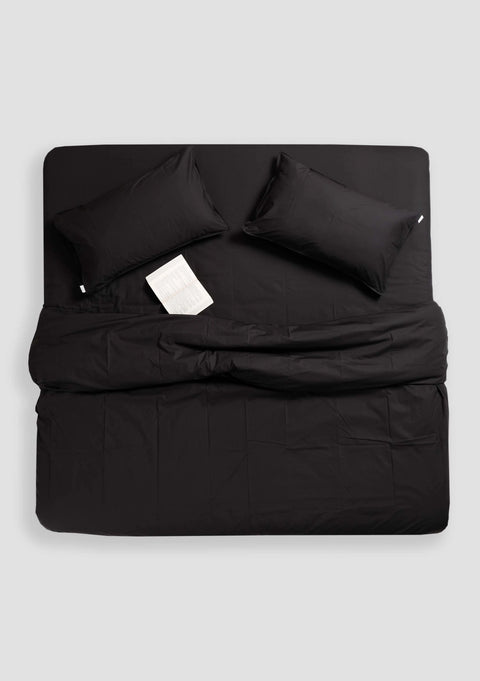 100% Cotton Duvet Cover With Pillowcases- Black (300 TC)