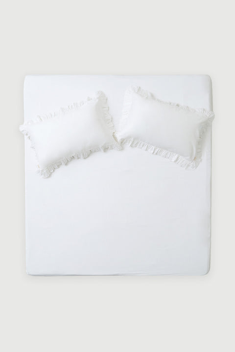 White 100% Organic Cotton Bedsheet With Ruffled Pillowcases (300TC)