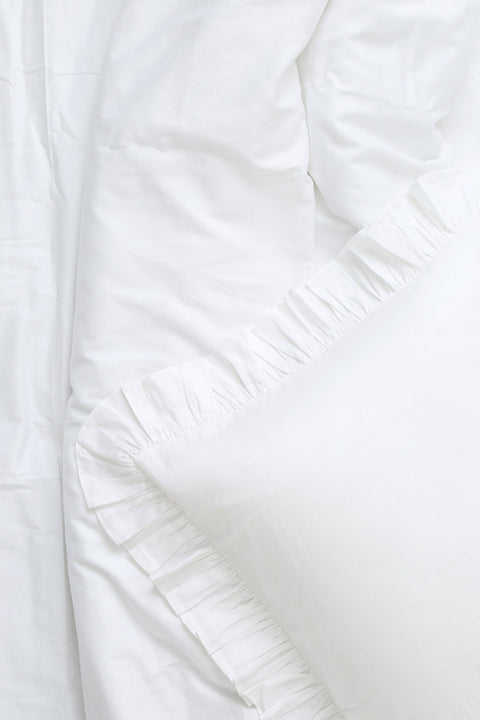 White 100% Organic Cotton Bedsheet With Ruffled Pillowcases (300TC)