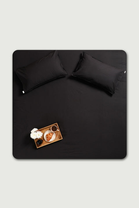 100% Cotton Bedsheet With Pillowcases- Black (300TC)