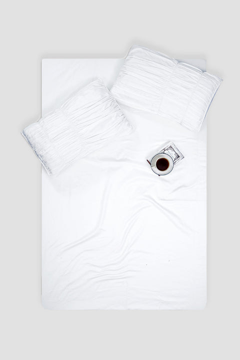 100% Organic Cotton Bedsheet With Gather Pillowcases- White (300TC)