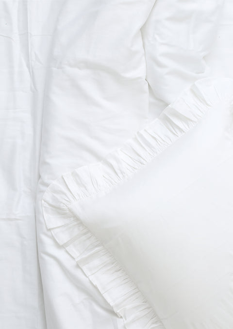 100% Organic Cotton Duvet Cover With Ruffled Pillowcases- White (300 TC)