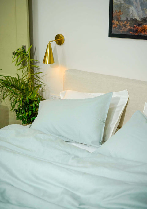 100% Linen Bedsheet With Pillowcases- Mint