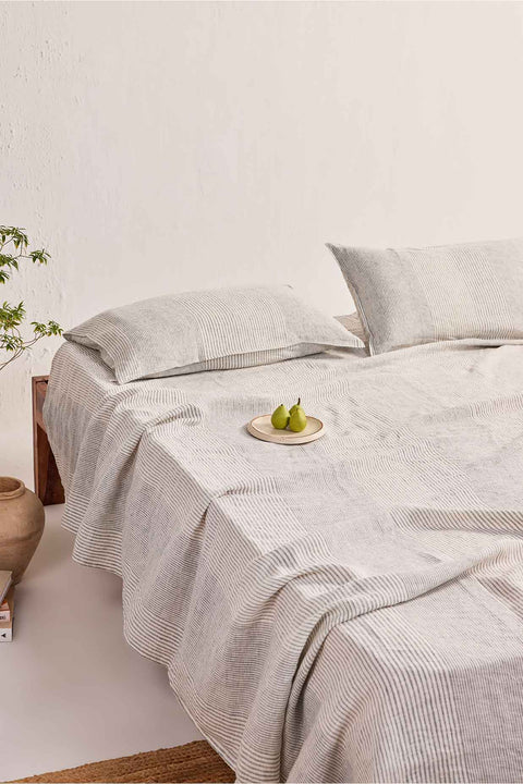 Vanilla Bean Stripe- 100% Linen Bedsheet with Pillow Covers