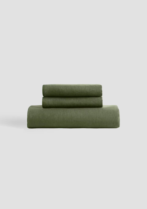 Olive- 100% Linen Bedsheet with Pillow Covers