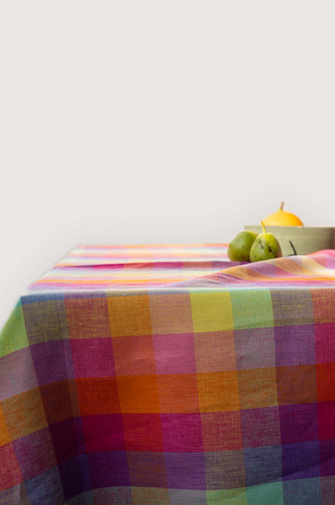 PINK CHECKS LINEN TABLE CLOTH