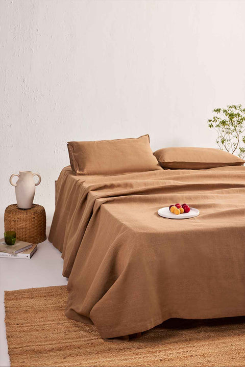 Mocha Mousse- 100% Linen Bedcover with Pillow covers