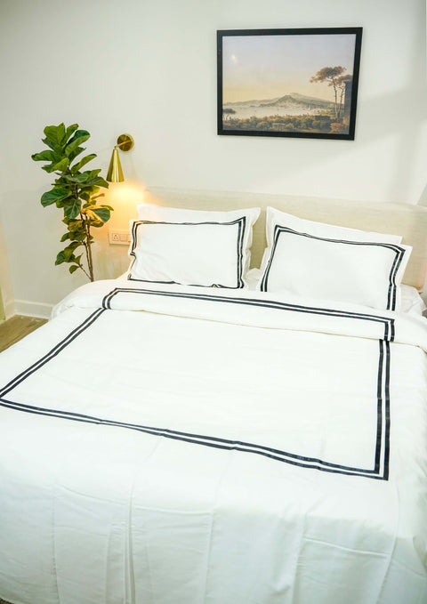 100% Organic Cotton Bedsheet With Pillowcases- Double Line (300TC)