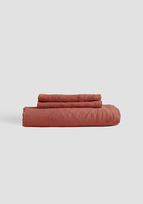 Paprika- 100% Linen Bedsheet with Pillow Covers