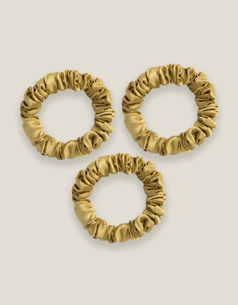 Mustard Skinny Silk Scrunchies Set of Three