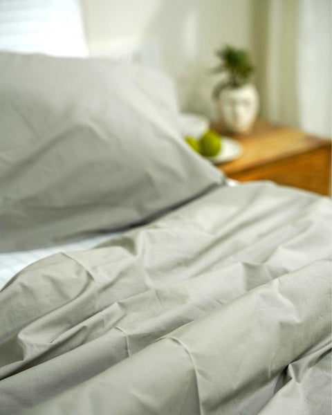 100% Organic Cotton Duvet Cover With Pillowcases- Grey (300 TC)