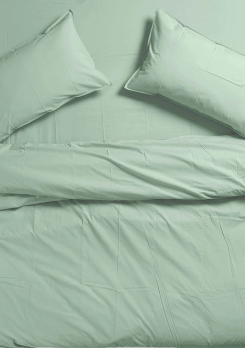 100% Organic Cotton Duvet Cover With Pillowcases- Sage Green (300 TC)