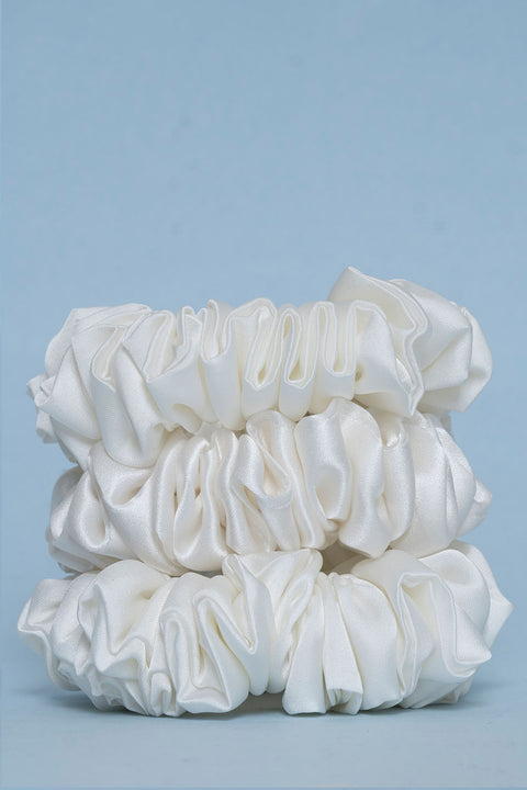 Ivory Large Silk Scrunchies Set of Three