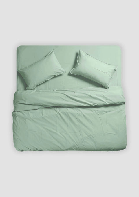 100% Organic Cotton Duvet Cover With Pillowcases- Sage Green (300 TC)