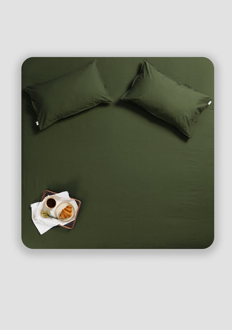 Forest Green 100% Organic Cotton Bedsheet with Pillow covers (300 TC)