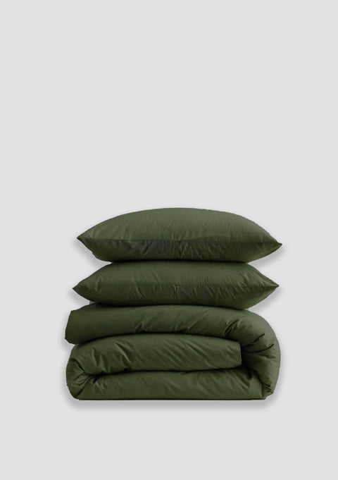 100% Organic Cotton Duvet Cover With Pillowcases- Forest Green (300 TC)