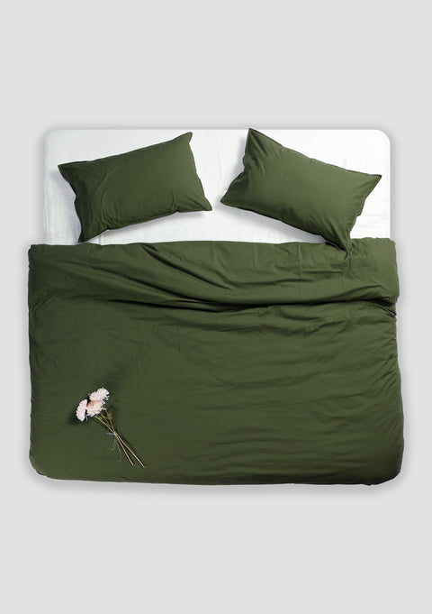 100% Organic Cotton Duvet Cover With Pillowcases- Forest Green (300 TC)