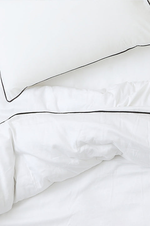 100% Organic Cotton Duvet Cover With Pillowcases- Black Piping (300 TC)