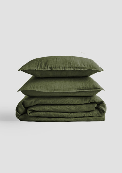 Olive- 100% Linen Duvet Cover with Pillowcases