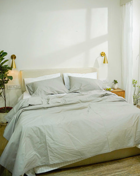 100% Organic Cotton Duvet Cover With Pillowcases- Grey (300 TC)