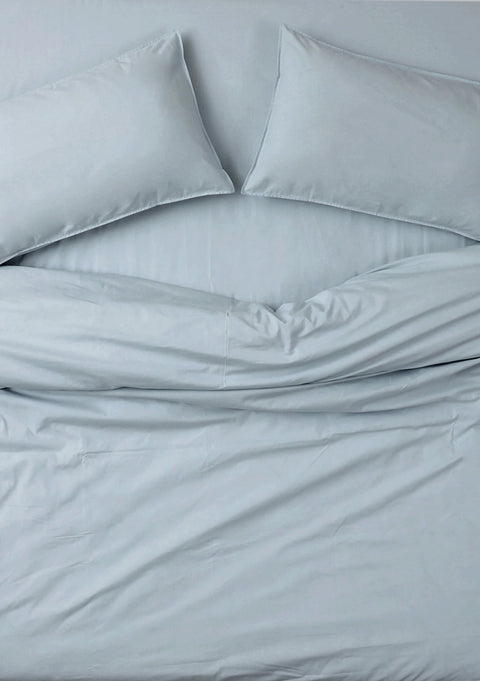 100% Organic Cotton Duvet Cover With Pillowcases- Dusty Blue (300 TC)