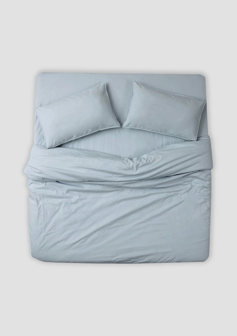 100% Organic Cotton Duvet Cover With Pillowcases- Dusty Blue (300 TC)