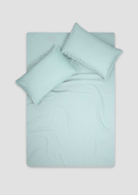 100% Linen Bedsheet With Pillowcases- Mint