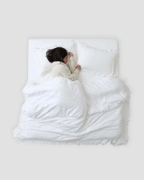 100% Organic Cotton Duvet Cover With Ruffled Pillowcases- White (300 TC)