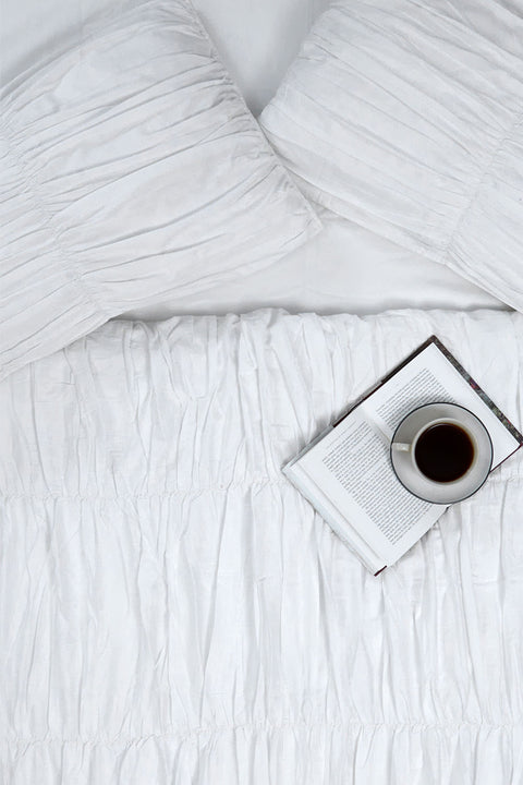 100% Organic Cotton Duvet Cover With Gathers- White (300 TC)