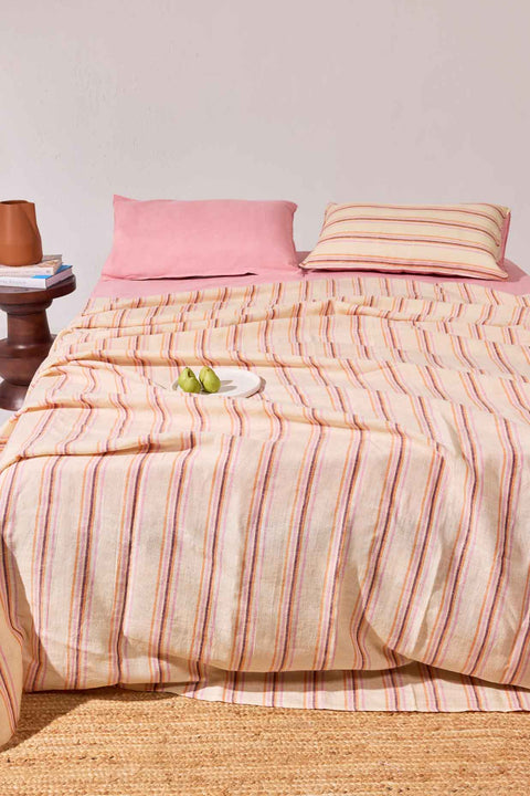 Cotton Candy Stripe- 100% Linen Bedsheet with Pillow Covers